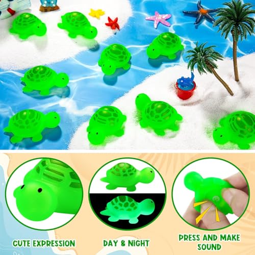 30 Pcs Turtle Rubber Bath Toys, Glow in The Dark for Beach Pool Shower Play, Baby Shower Swimming Bathtub Toys, Squeezable Squeaky Toys for Decoration, Green Turtle