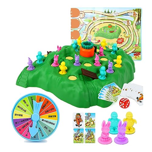 Cryfokt Tortoise Hare Trap Competitive Board Game, Family Game for Ages 3-10, 16 Bunnies, 48 Cards, 1 Map, 1 Dice, 1 Punishment Board