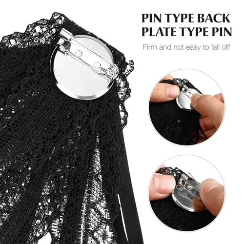 Azonee Black lace Bow Tie Brooches, Pearl Bow Brooch, for Girl Women Fashion jabot collar brooch pins Pre-Tied Neck Tie Shirt Corsage Neck Tie