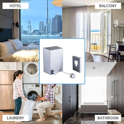 X spring Retractable Clothesline, 4.2m Wall Mounted Adjustable Laundry Line, Stainless Steel Clothes Line with Aluminum Alloy Bracket, Clothesline for Indoor Outdoor Bathroom Balcony (Gery)