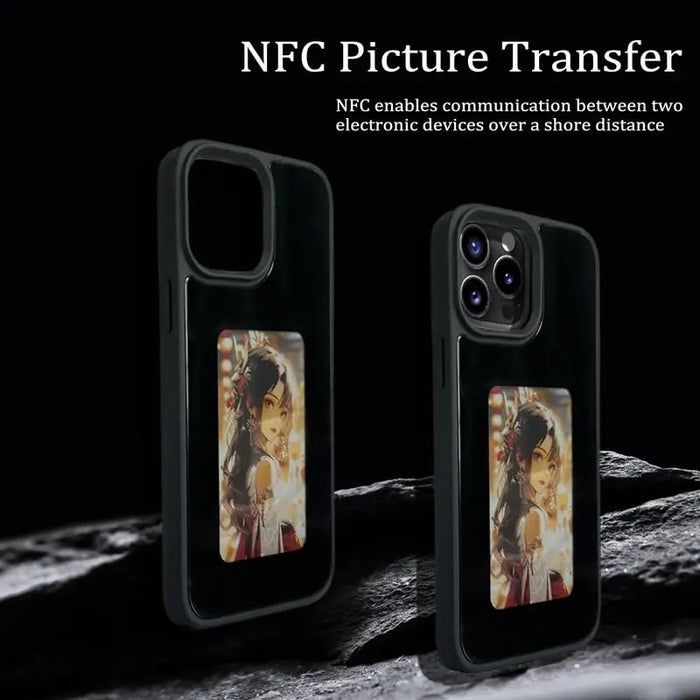Smart Ink NFC Mobile Cover for iPhone 15 Pro Max - DIY Photo Display, E-Ink Screen, NFC Transmission, Anti-Slip, Anti-Shock, Digital Case (Black)