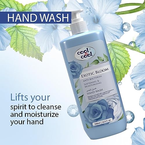 Cool & Cool Hand Wash Twin Pack (500Ml x 2)- Divine Essence and Exotic Bloom Scented Anti-Bacterial,Skin-Softening & Moisturizing Liquid Hand Wash 1Liter