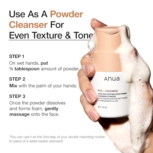 ANUA Rice Enzyme Brightening Cleansing Powder, Rice Mask, Ceramide, Gentle Face Wash for Brightening, Radiant Skin, Facial Cleanser for Dry Skin, Korean Skincare, Fragrance Free, 40g/1.41fl.oz.
