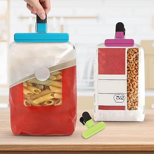 Chip Clips, 8 Pack Assorted Sizes Colors Food Bag Clips, Upgrade Wide Open Bag Clips for Food Storage with Air Tight Seal Grip (4 x L, 4 x S)