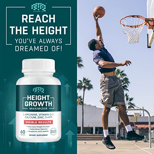 PEAKRISE Height Growth Vitamin Pills - L-Arginine Calcium Zinc Supplement Without Growth Hormone for Everybody - 60 Capsules