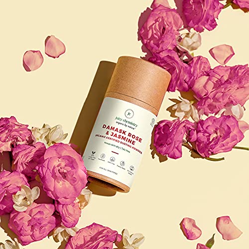 Juicy Chemistry Organic Dusting Powder, Damask Rose & Jasmine Talc Free Powder, 35 gms Body Powder for Dry and Cool Skin