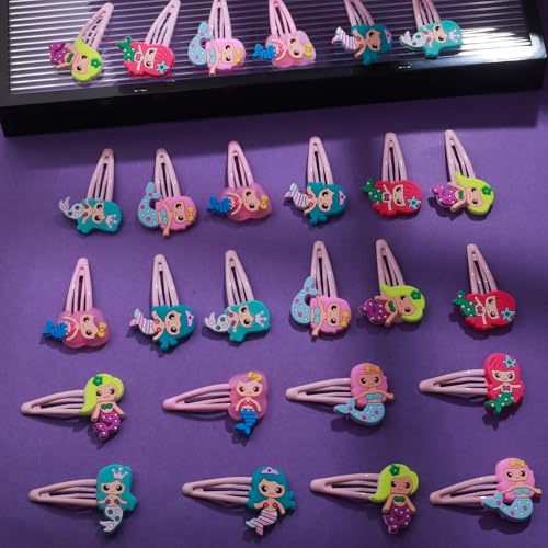 30PCS Mermaid Hair Clips for Girls Women, Mermaid Themed No Slip Snap Hair Pins Mermaid Hair Accessories Mermaid Party Favors (30pcs, Mermaid)