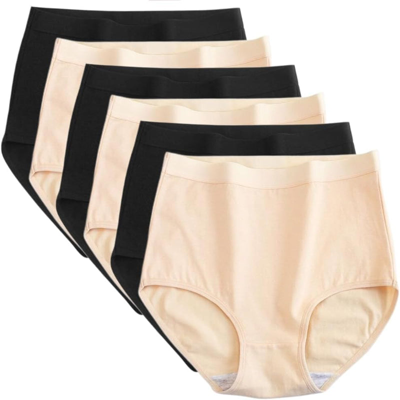 Dress Cici High Waisted Cotton Underwear for Women, Cotton Stretch Briefs for Ladies Full Coverage (6 Pieces)