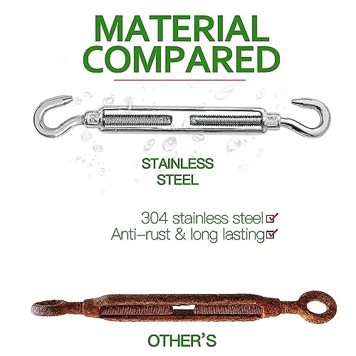 THE WHITE SHOP 6PCS M10 hooks, 304 stainless steel turnbuckles Wire rope tension heavy duty turnbuckles for cable guardrail wire rope Hardware components