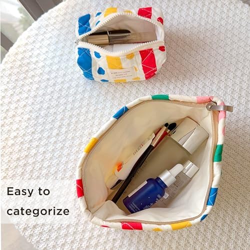 Sminra Floral Makeup Bag Large Cotton Quilted Cosmetic Makeup Bag Organizer, Aesthetic Portable Pouch Purse Toiletry Bag for Women Girls Travel accessories(Blue Floral-L)