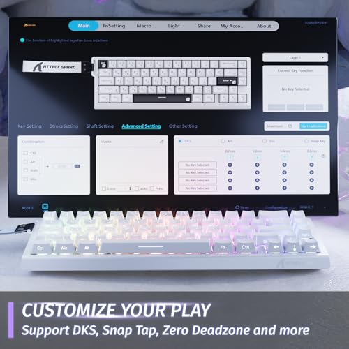 ATTACK SHARK X68 HE 8000Hz Rapid Trigger Keyboard, 0.01 mm RT Accuracy, Wired RGB 60% Gaming Keyboard with Magnetic Switches, Adjustable Actuation, Snap Tap, for PC/Mac, White Contours