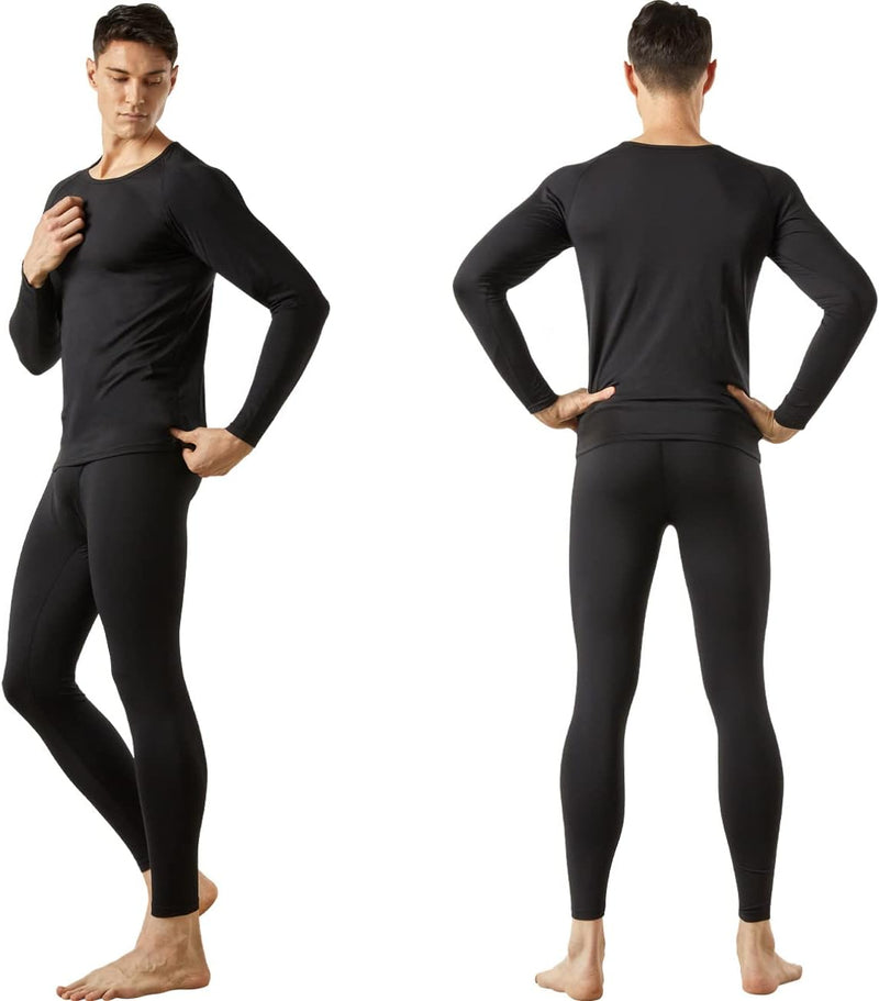 MAXHEAT Mens Thermal Underwear Long Johns Set with Fleece Lined - M Open Fly Set_black