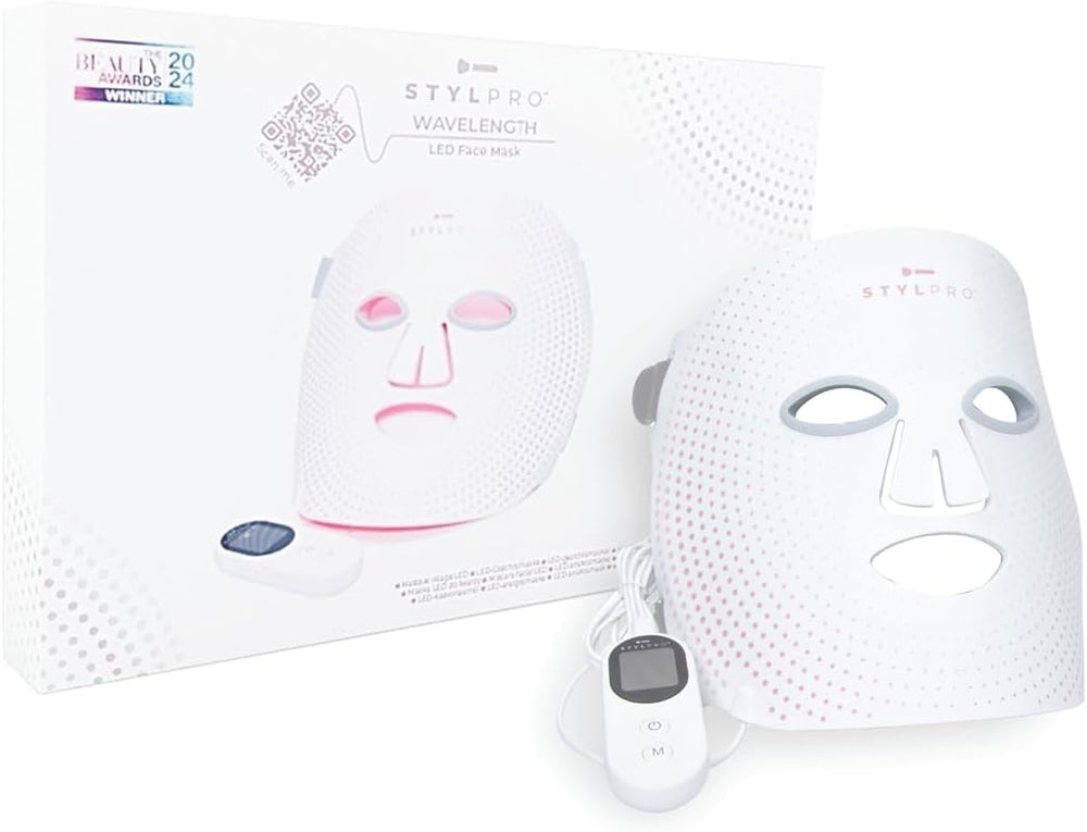 stylPro Wavelength LED Face Mask - Multi-Mode Skincare with Red, Blue, Near-Infrared Light for Wrinkles, Blemishes - Flexible, Rechargeable, User-Friendly, Designed in UK, Professional-Grade