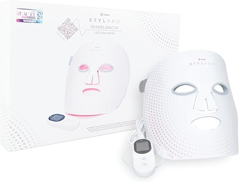 stylPro Wavelength LED Face Mask - Multi-Mode Skincare with Red, Blue, Near-Infrared Light for Wrinkles, Blemishes - Flexible, Rechargeable, User-Friendly, Designed in UK, Professional-Grade