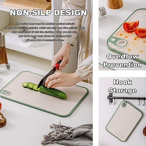 BIGTHREE Cutting Board for Kitchen, Wheat Straw Cutting Board Set of 3, Thick Chopping Board for Meat Veggy Fruit Food, Easy Grip Handle, Cutting Tool Kitchen Cook Supplies, Strap Hole Easy Hanging