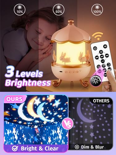 Carousel Night Light for Kids, 10 Music Films? Colors Star Projector for Kids Night Light Projector,360°????? Star Lights for Ceiling, Princess Toys Unicorn Toys for Girls Room Decor