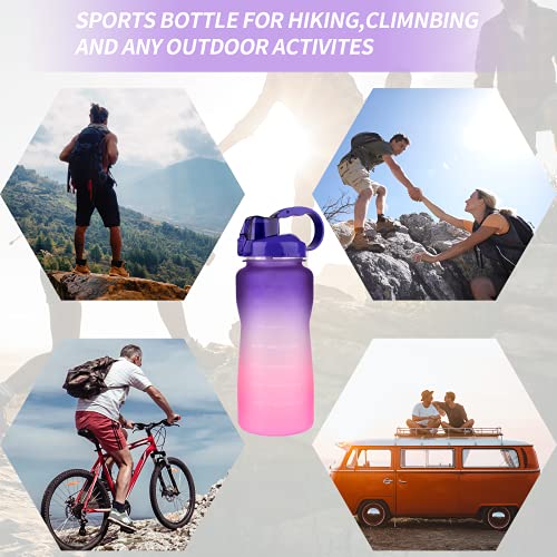Water bottle 2l/ large sports bottle with time marker, bpa free & leakproof, reusable portable fitness sport water bottles for gym &outdoor sports &office (purple)