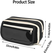 HANNEA Pencil Case, Large Capacity Pencil Pouch, 3 Compartments Pencil Bag, Students Stationery Organizer Pouch for School Office Supplies, Black