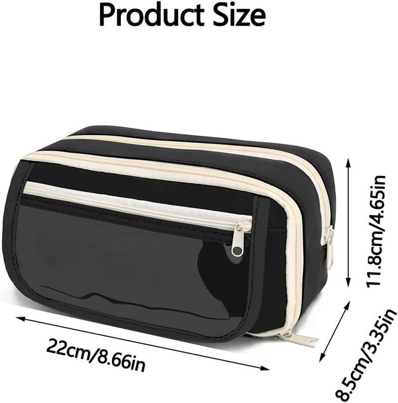 HANNEA Pencil Case, Large Capacity Pencil Pouch, 3 Compartments Pencil Bag, Students Stationery Organizer Pouch for School Office Supplies, Black