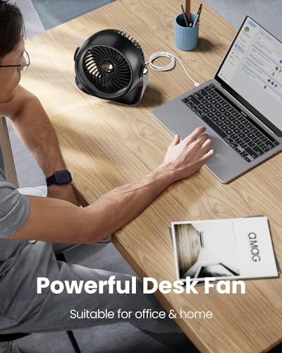 Desk Fan, 6 Inch Quiet Air Circulator Fan, 4 Speeds with Strong Airflow, 270° Rotate Portable Fan For Bedroom Home Office Desktop Travel