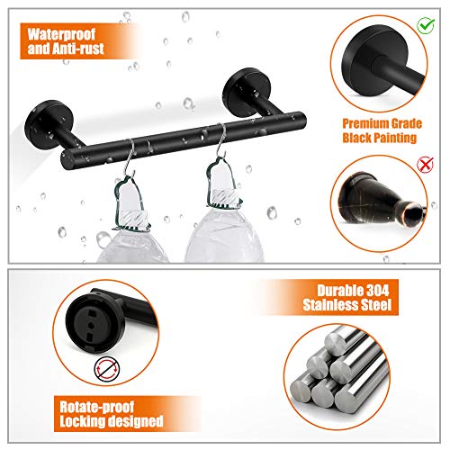 Tudoccy Stainless Steel Round Wall Mounted Bathroom Hardware Set -SUS304-5-Pieces- Matte Black