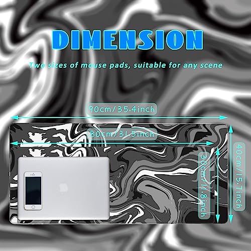 Desk Mat, Abstract Black White Ink Liquid Waves Extended Gaming Mouse Pad Large, 31.5"x11.8" Big Mouse Pad with Non-Slip Base and Stitched Edge, Long Computer Keyboard Mouse Mat for Home Office Work