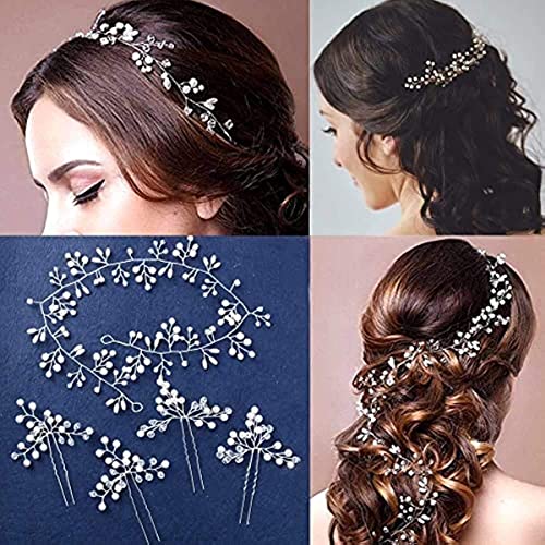 Benting Bridal Wedding Hair Vine,Extra Long Pearl and Crystal Beads Bride Head Piece,Silver Hair Accessories for Women and Girls