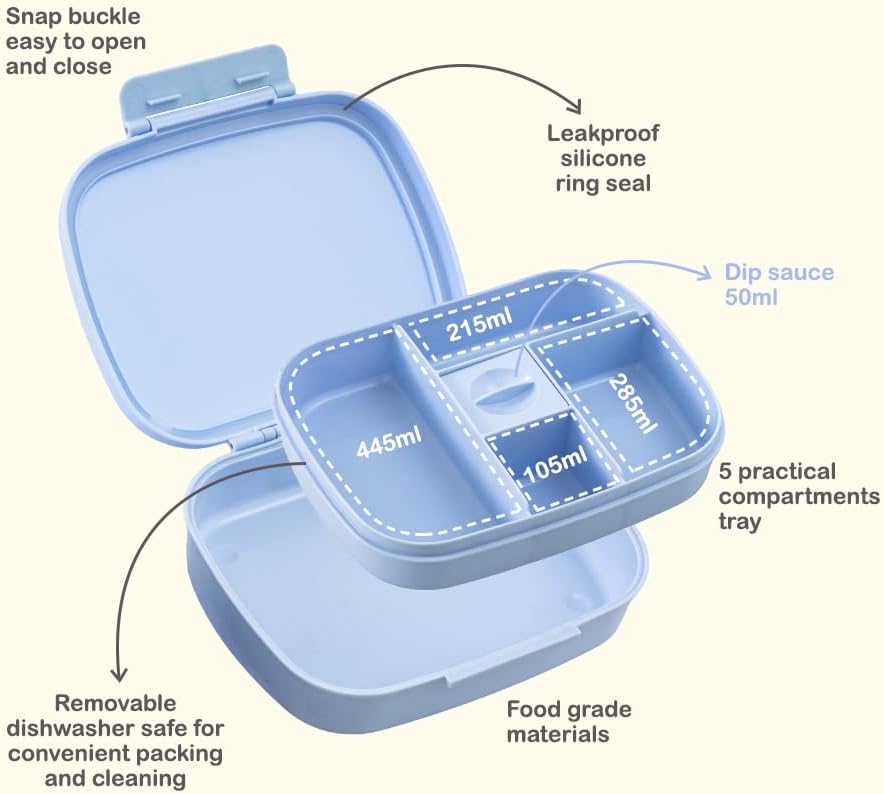 Smart Serve Bento Lunch Box 1100 ml, 5 compartment- Sky Mist