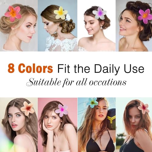 KOWVOWZ 8 PCS Hawaiian Flower Hair Clip, Summer Beach Essentials Hair Accessories, Plumeria Claw Clips, Hawaiian Hair Decorations for Wedding Party Beach Decoration