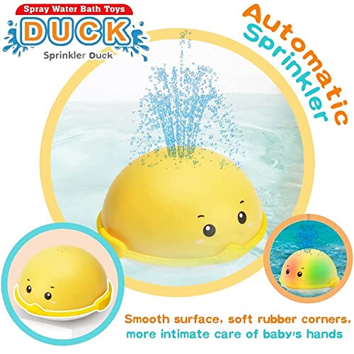 X spring Spray Water Bath Toy, Light Up Sprinkler Duck Induction Spray Water Toy with LED Light, Auto Sprinkler Bathtub Toddler Bath Toys, Boys Girls Baby Bath Toys for Toddlers 1 to 3 (Duck)
