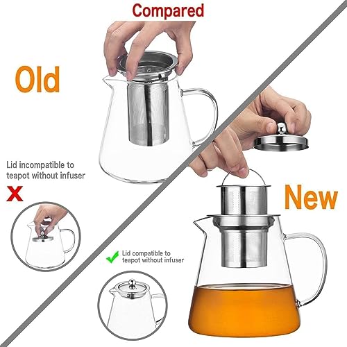 OBOR Glass Teapot Stovetop Safe - Tea Kettle with Removable Food Grade Stainless Steel Infuser & Lid for Blooming and Loose Leaf Tea Maker - 32oz/950ml