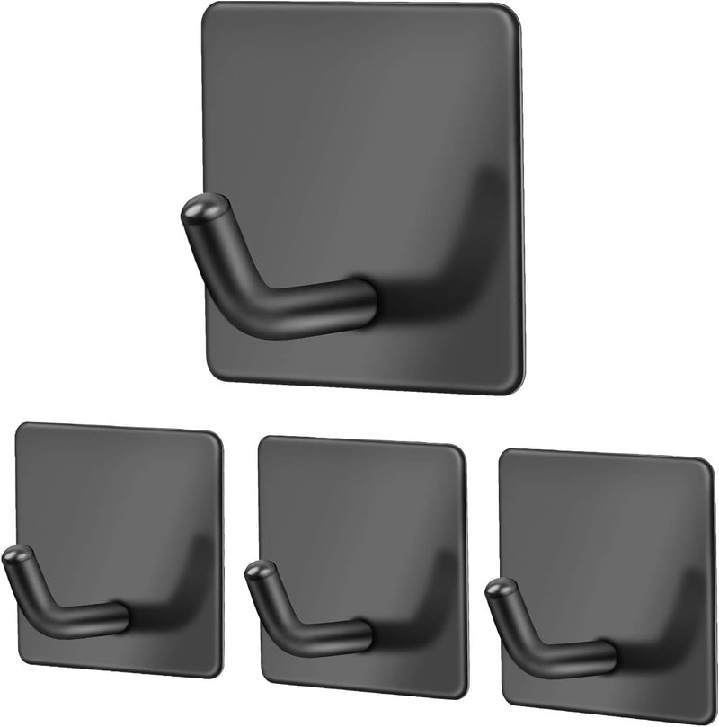 McMola Adhesive Hooks, Self Adhesive Hooks,Waterproof Self Adhesive Hook Heavy Duty Wall Hooks for Home Kitchen Bathroom Hanging Coat Cloth Towel Key Decorations(12 Pack) - 4Pack Black Stick on Hooks