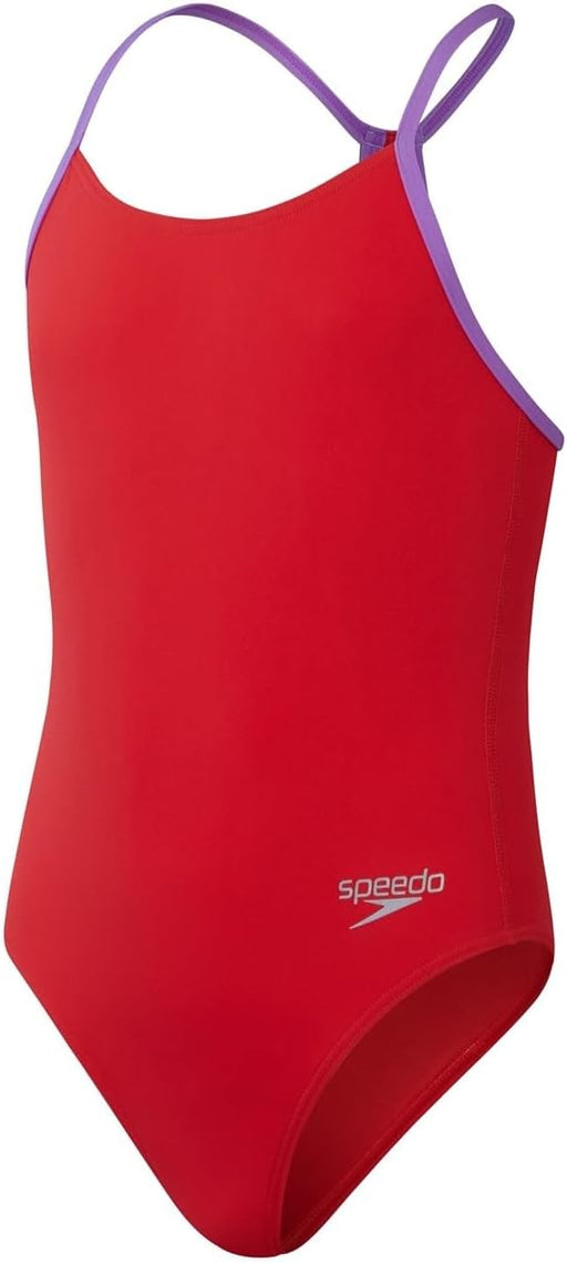 Girls Girls Solid Lane Line Back One Piece Swimsuit (pack of 1) - 152 Watermelon Red