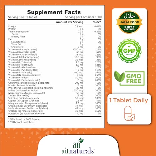 Aitnaturals Women and Men Multivitamin-300 Tablets| Enriched with Vitamin A, C, D, E, K, B12, Folate, Iron, Calcium, Magnesium, Biotin, Zinc, & Iodine | Support Immune System, Energy & Metabolism