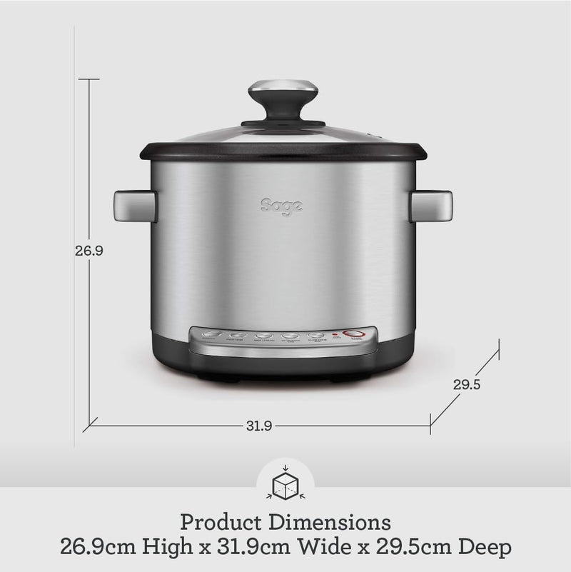 Sage - The Risotto Plus Multi-Cooker – 3.7L, 6 in 1: Risotto, Rice, Steam,Sauté,Sear,Slow Cook – Brushed Stainless Steel, Non-Stick Bowl - UAE Version, 2 Year Manufacturer Warranty