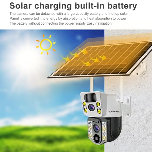 DOCKCASE 4.0MP 4G Sim Card Solar Camera PTZ 360°View Solar Powered Outdoor Security Camera with Dual Lens Night Vision, AI Human Detection, Two Way Audio, IP66 Works with Apps