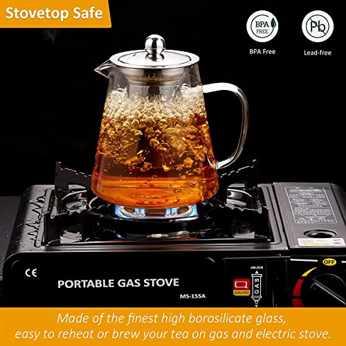 AUTOYSUR Glass Teapot with Infuser Tea Pot 25oz/32oz/43oz Tea Kettle Stovetop Safe Blooming and Loose Leaf Tea Maker Set -1300ml