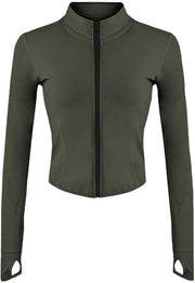 Women Athletic,full Zip Casual - Army Green