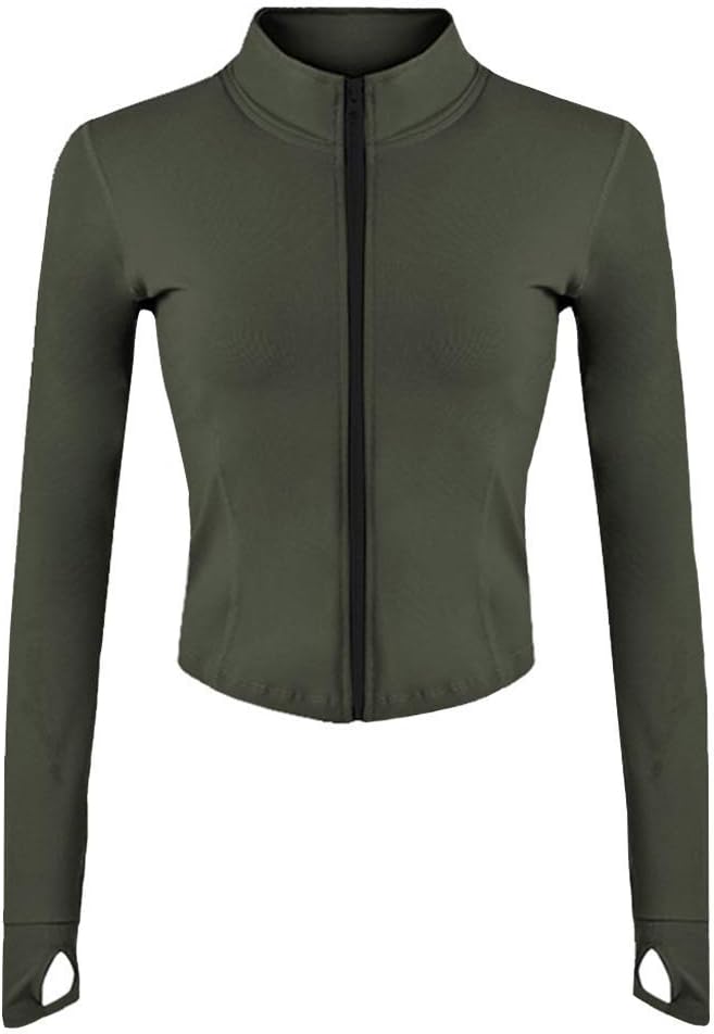 Women Athletic,full Zip Casual - Army Green