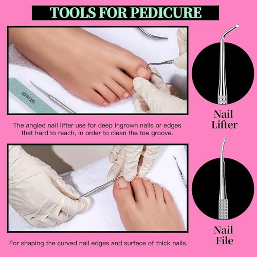 Paporich Nail Care Tool Kit, Nail Files 100/180, Nail Buffer Block, Cuticle Nippers, Cuticle Pusher, Cuticle Trimmer, Nail Lifter for Ingrown Toenails, Nail Tools, Nail Kit, Pedicure & Manicure Tools