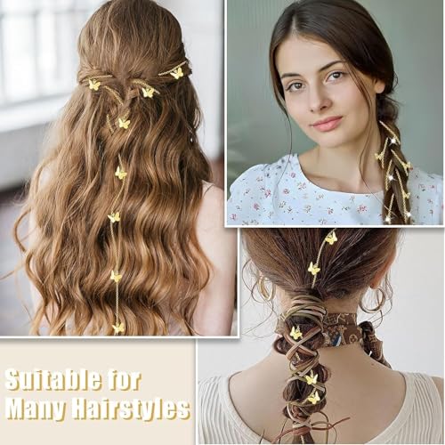 ChicAbode 4pcs Butterflies Hair Braided Chain, Rhinestones Hair Jewelry, Gold Butterflies Hair Clips, Hair Gold Chain Accessories, Dainty Tassel Hair Accessories for Girls Women Gift