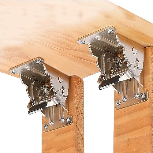 DXIA 2Pcs Folding Support Frame,Steel Folding Bracket,Folding Hinges,90 Degree Auto Lock, Telescopic Feet for Folding Legs Folding Workbench Expansion, Silver