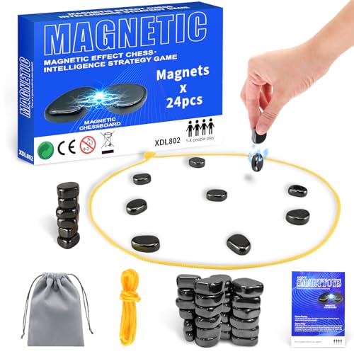 Foquyai 2024 New Magnetic Chess Game,Magnetic Chess Game with 24 Stones,Magnetic Chess Game Using String and Stones,Magnet Chess Game,Family Game Party Game for Kids and Adults