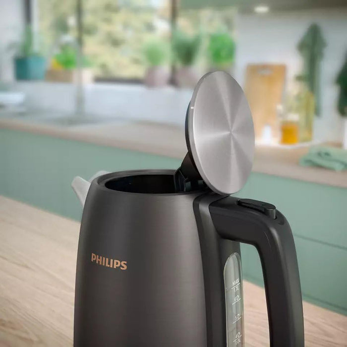 Philips 5000 Series Stainless Steel Kettle - 2200W, 1.7L, Spring Lid, Black & Copper - HD9352/31
