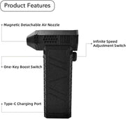 HEXAR Portable Turbo Fan with Vacuum Kit, 140000 Rpm Blower Fan, 6000mAh Battery Mini Wind Blower BBQ Fan, Efficient Vacuum Cleaning for Cars Computers Sofas, Type C Fast Charging (Vacuum Kit)