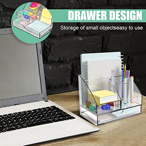 Banshou Upgraded Desk Organizer Office Accessories, Acrylic-Functional Desk Organizer with 5 Compartments and 2 Drawer for Home, Office, School, Workshop, kitchen (Clear)