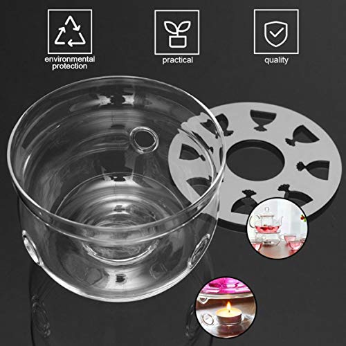 WellingtonAE Heat-Resisting Teapot Warmer Base Clear Borosilicate Glass Round Shape Insulation Tealight Portable Teapot Holder