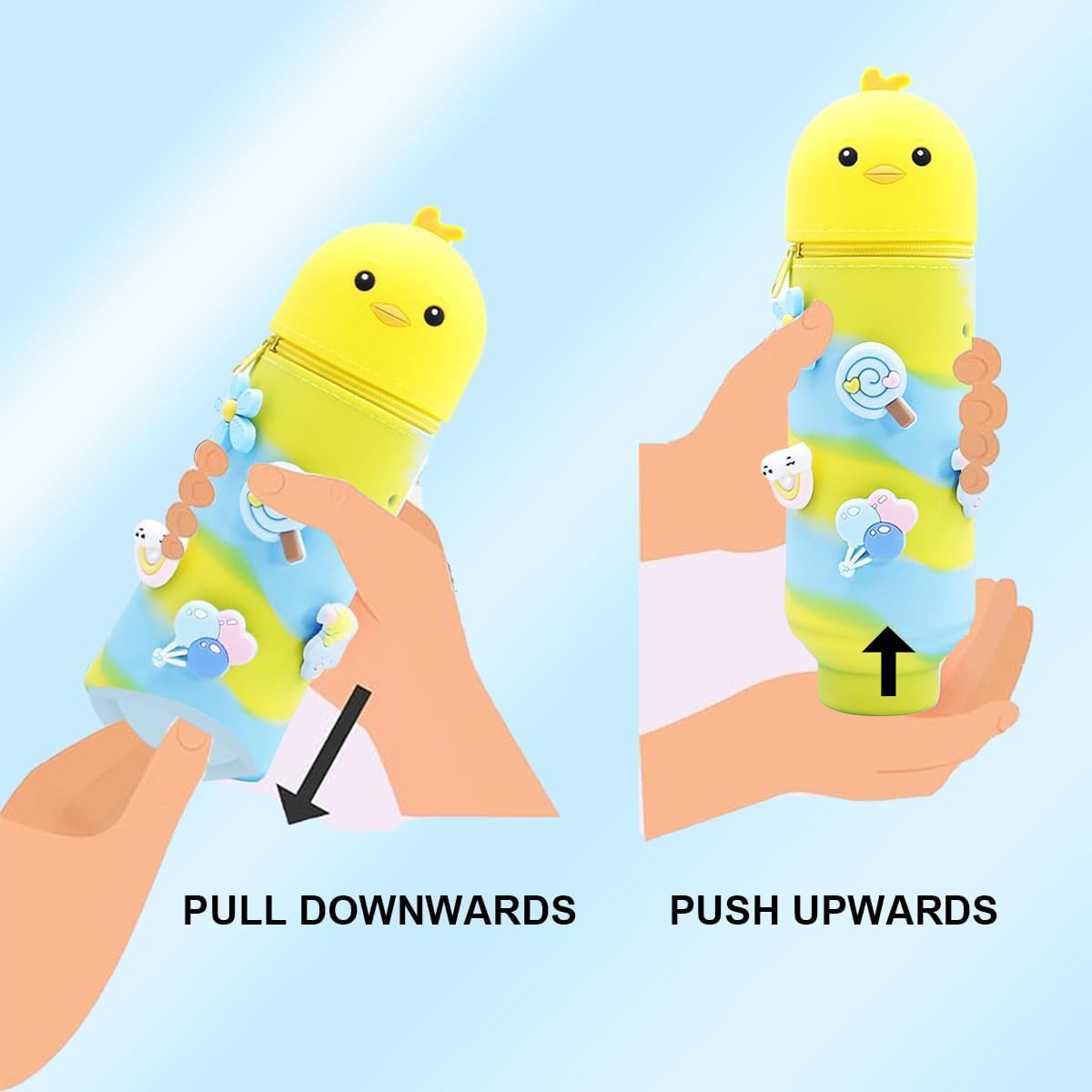 Pencil Case Girls Zip Stand Pencil Case Girls Silicone Soft Kawaii Table Pen Holder School Pencil Case Shake Pen – image 4