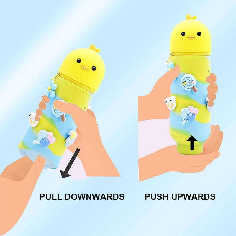 Pencil Case Girls Zip Stand Pencil Case Girls Silicone Soft Kawaii Table Pen Holder School Pencil Case Shake Pen