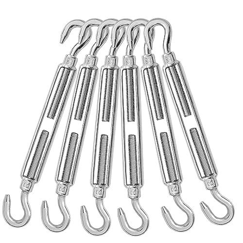 THE WHITE SHOP 6PCS M10 hooks, 304 stainless steel turnbuckles Wire rope tension heavy duty turnbuckles for cable guardrail wire rope Hardware components